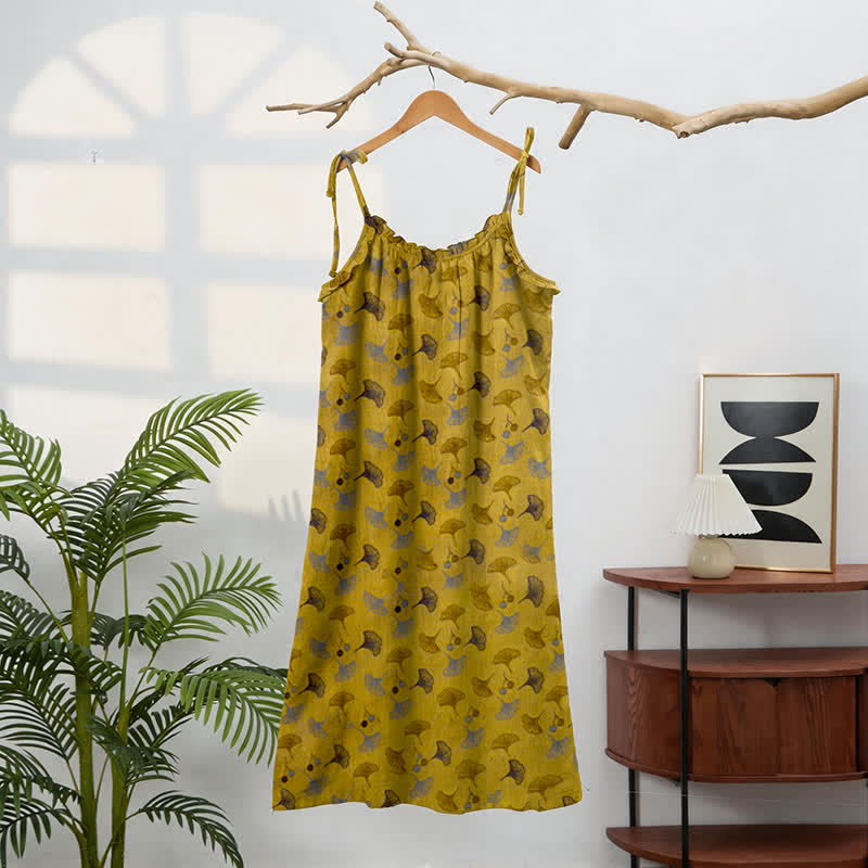 Loungekleid mit Ginkgo-Blumenmuster und Bindebändern - image 1