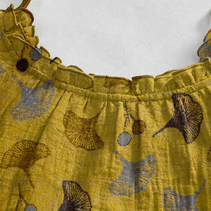 Loungekleid mit Ginkgo-Blumenmuster und Bindebändern - image 3