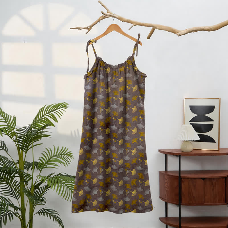 Loungekleid mit Ginkgo-Blumenmuster und Bindebändern - image 6