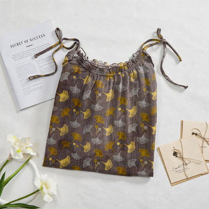 Loungekleid mit Ginkgo-Blumenmuster und Bindebändern - image 7