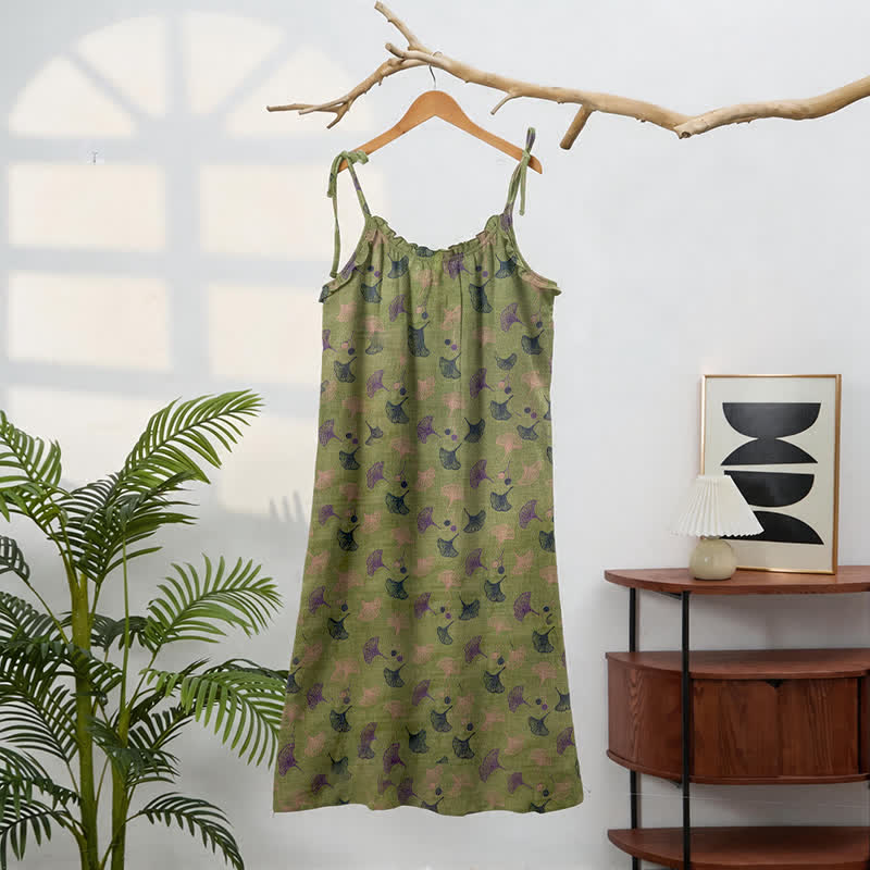Loungekleid mit Ginkgo-Blumenmuster und Bindebändern - image 11