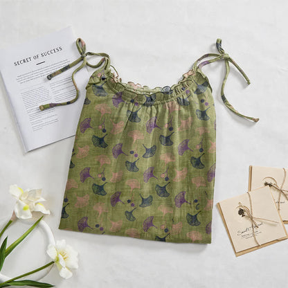 Loungekleid mit Ginkgo-Blumenmuster und Bindebändern - image 12