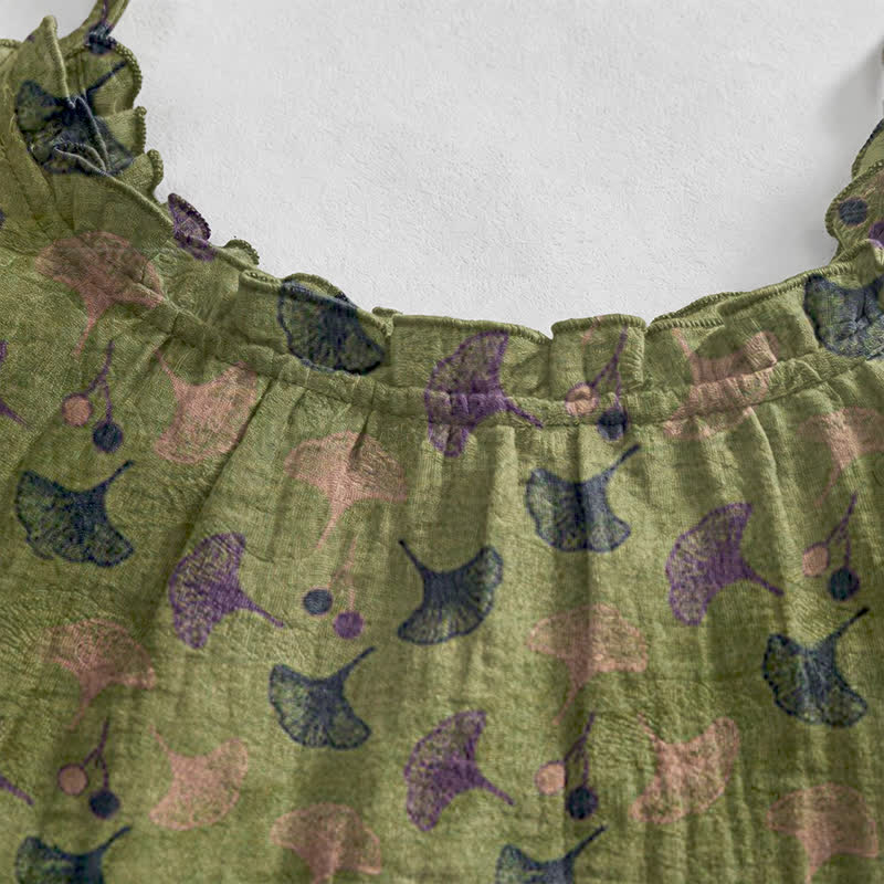 Loungekleid mit Ginkgo-Blumenmuster und Bindebändern - image 13