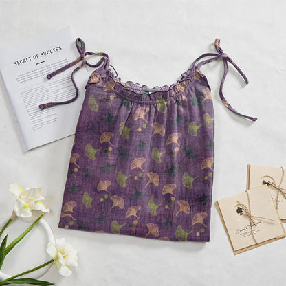 Loungekleid mit Ginkgo-Blumenmuster und Bindebändern - image 17