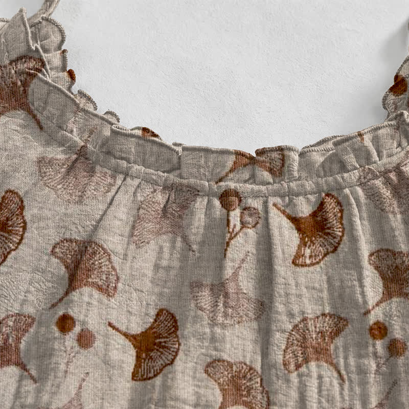 Loungekleid mit Ginkgo-Blumenmuster und Bindebändern - image 23