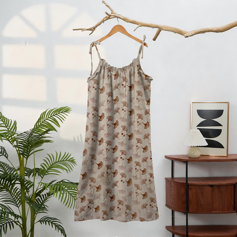Loungekleid mit Ginkgo-Blumenmuster und Bindebändern - image 21