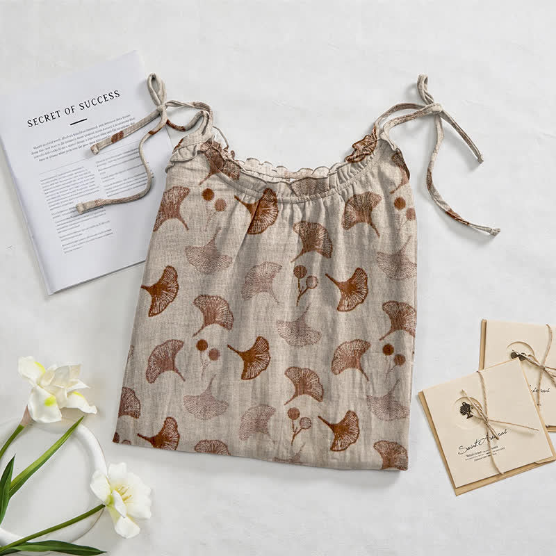 Loungekleid mit Ginkgo-Blumenmuster und Bindebändern - image 22