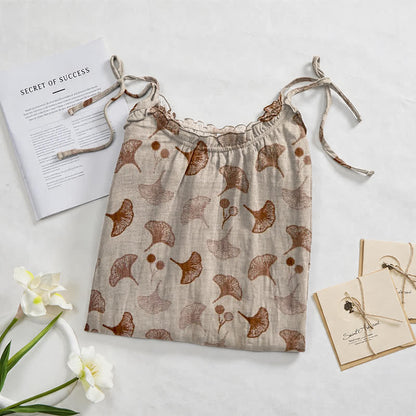 Loungekleid mit Ginkgo-Blumenmuster und Bindebändern - image 22