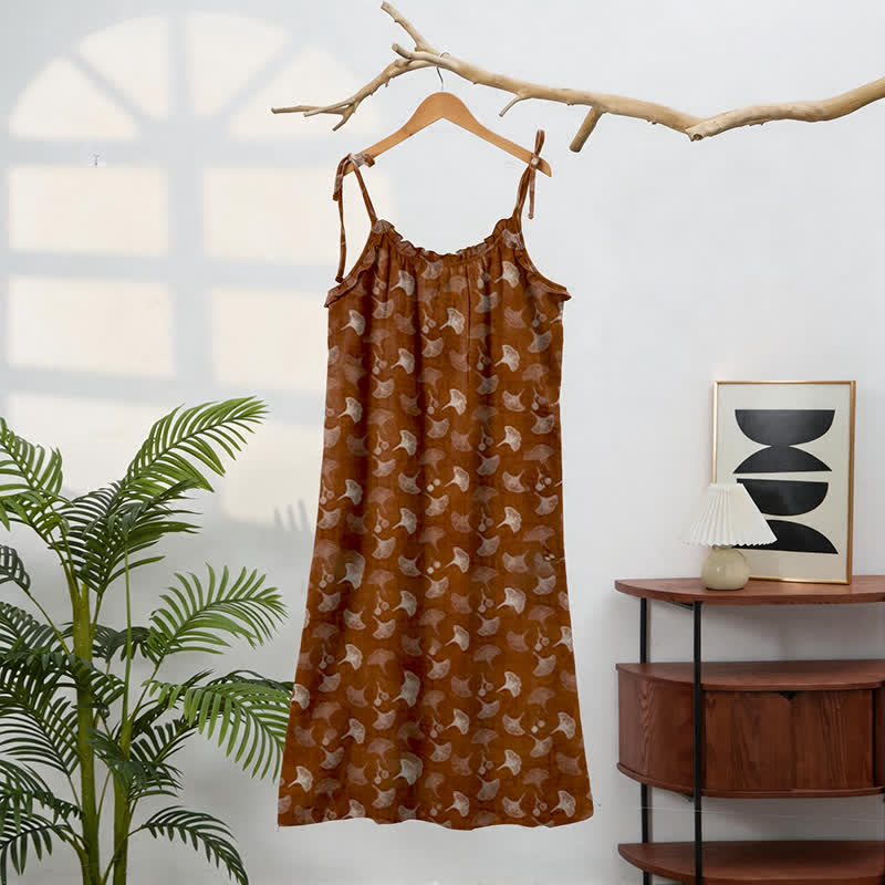 Loungekleid mit Ginkgo-Blumenmuster und Bindebändern - image 26