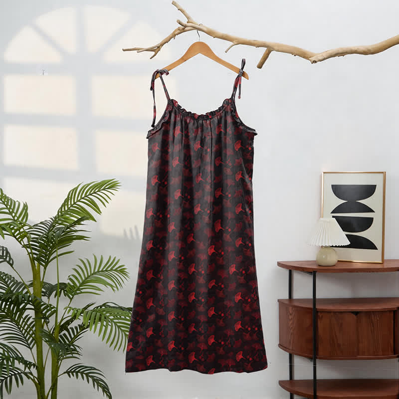 Loungekleid mit Ginkgo-Blumenmuster und Bindebändern - image 31