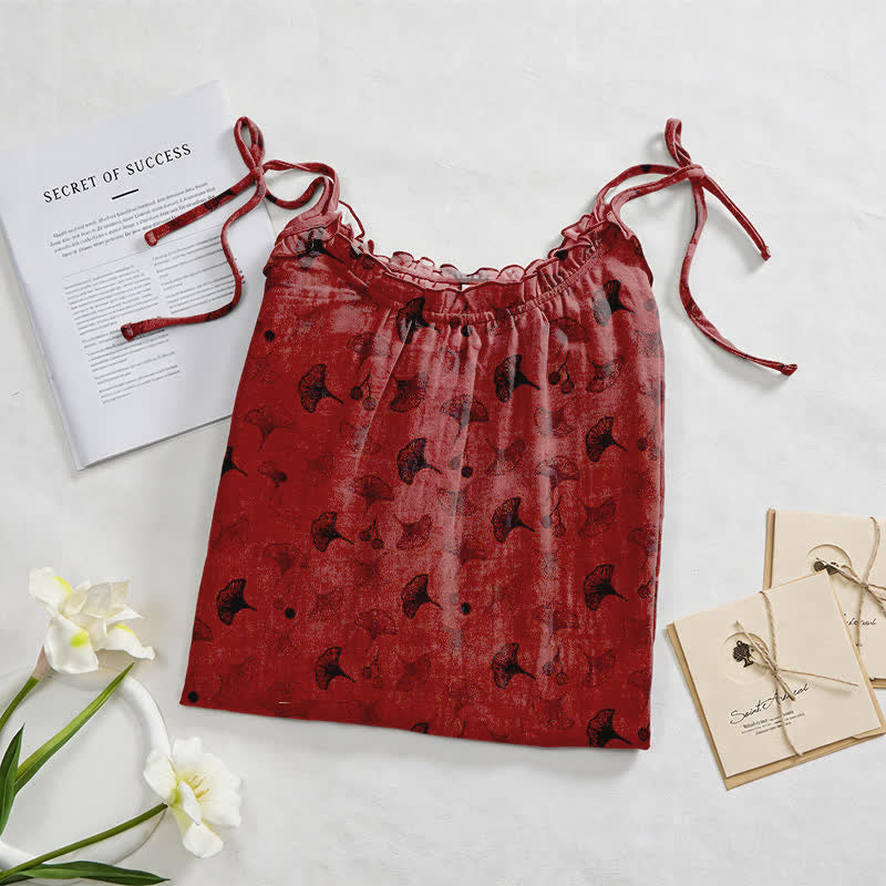 Loungekleid mit Ginkgo-Blumenmuster und Bindebändern - image 37