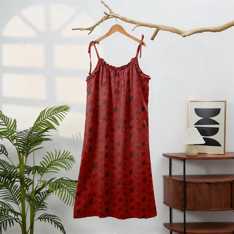 Loungekleid mit Ginkgo-Blumenmuster und Bindebändern - image 36