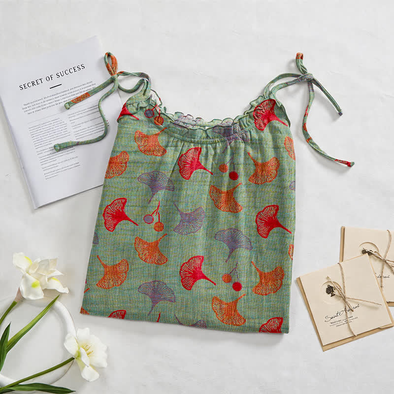 Loungekleid mit Ginkgo-Blumenmuster und Bindebändern - image 42