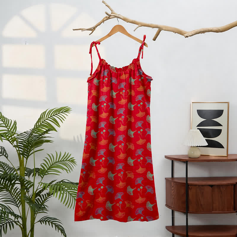 Loungekleid mit Ginkgo-Blumenmuster und Bindebändern - image 46