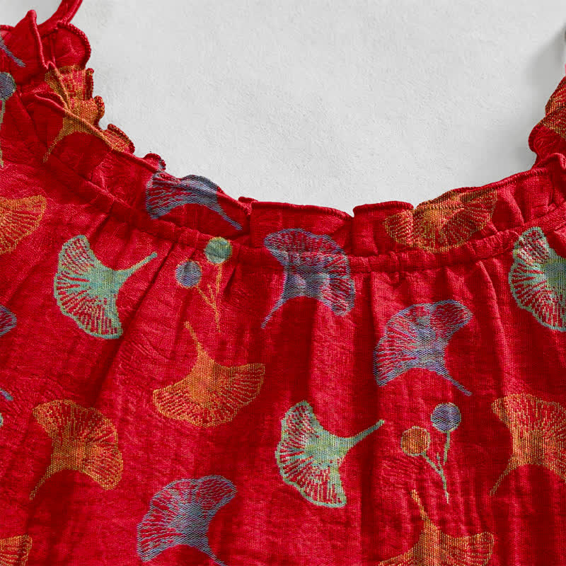 Loungekleid mit Ginkgo-Blumenmuster und Bindebändern - image 3