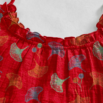 Loungekleid mit Ginkgo-Blumenmuster und Bindebändern - image 3