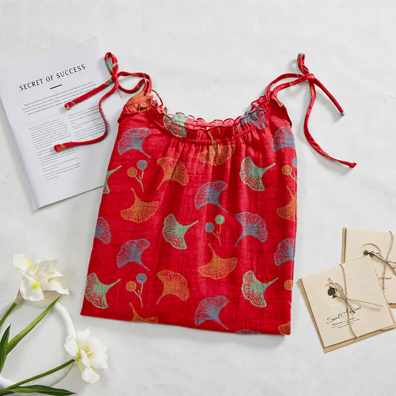 Loungekleid mit Ginkgo-Blumenmuster und Bindebändern - image 47