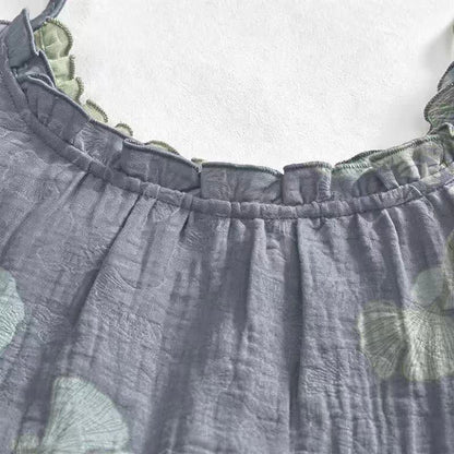 Ginkgo-Blatt-Baumwoll-Loungekleid mit Bindebändern - image 3