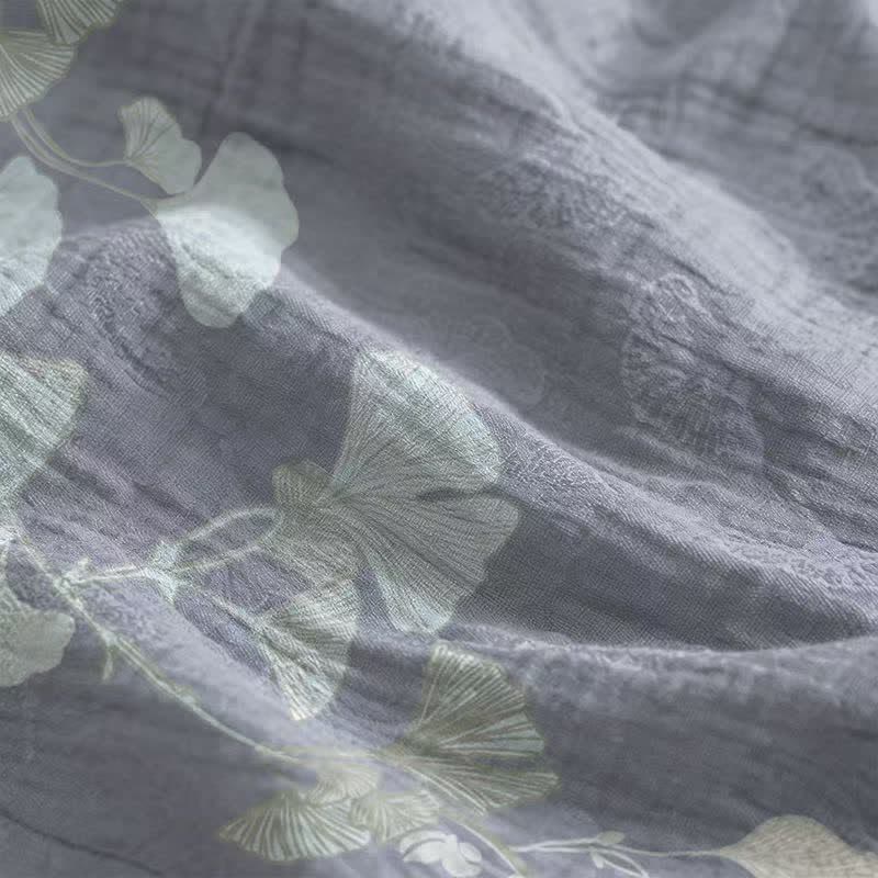 Ginkgo-Blatt-Baumwoll-Loungekleid mit Bindebändern - image 4