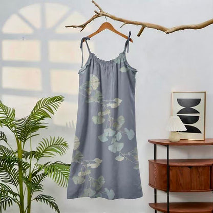 Ginkgo-Blatt-Baumwoll-Loungekleid mit Bindebändern - image 1