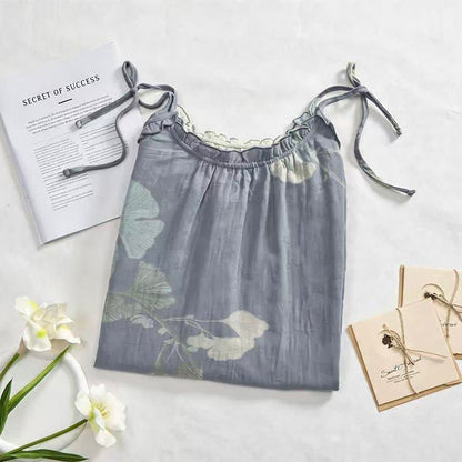 Ginkgo-Blatt-Baumwoll-Loungekleid mit Bindebändern - image 2