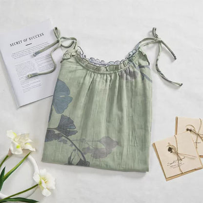 Ginkgo-Blatt-Baumwoll-Loungekleid mit Bindebändern - image 7