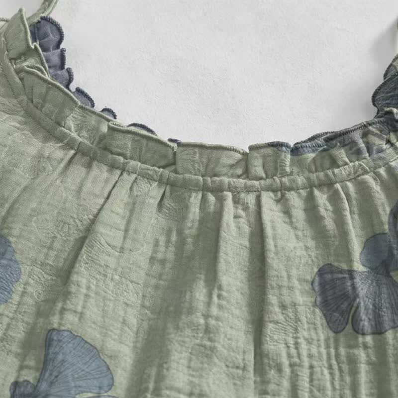 Ginkgo-Blatt-Baumwoll-Loungekleid mit Bindebändern - image 8