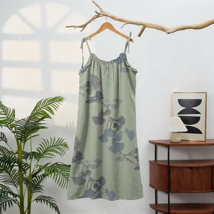 Ginkgo-Blatt-Baumwoll-Loungekleid mit Bindebändern - image 6