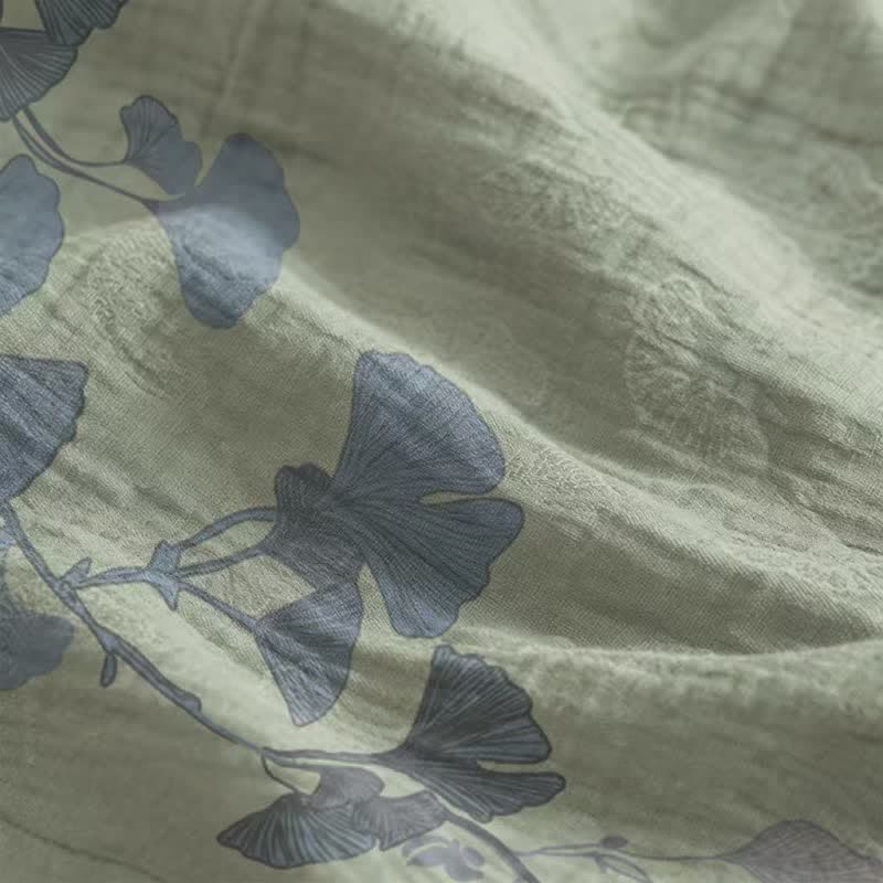 Ginkgo-Blatt-Baumwoll-Loungekleid mit Bindebändern - image 9