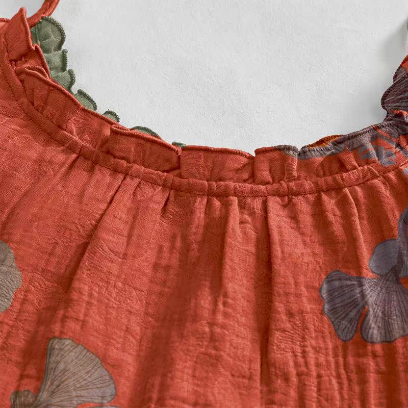 Ginkgo-Blatt-Baumwoll-Loungekleid mit Bindebändern - image 13