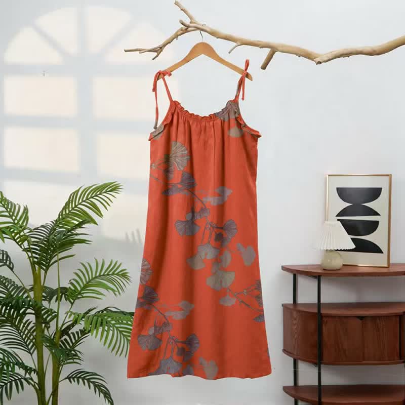Ginkgo-Blatt-Baumwoll-Loungekleid mit Bindebändern - image 11