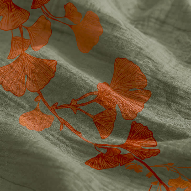 Ginkgo-Blatt-Baumwoll-Loungekleid mit Bindebändern - image 19