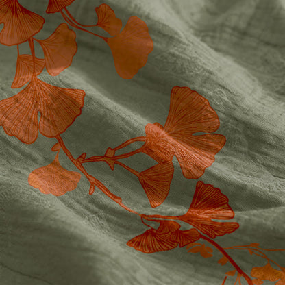 Ginkgo-Blatt-Baumwoll-Loungekleid mit Bindebändern - image 19