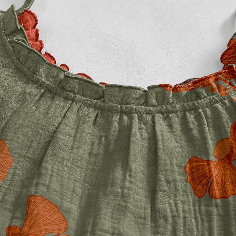 Ginkgo-Blatt-Baumwoll-Loungekleid mit Bindebändern - image 18