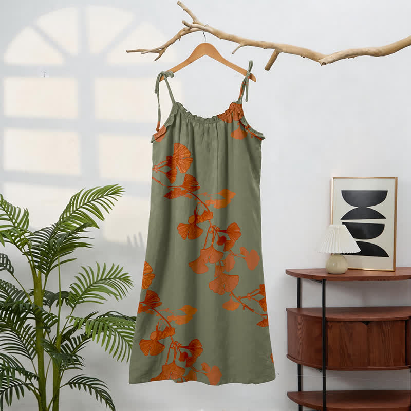 Ginkgo-Blatt-Baumwoll-Loungekleid mit Bindebändern - image 16