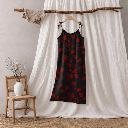 Ginkgo Leaf Tie Strap Lounge Midi Dress - Schwarz & Rot - XL - image 65