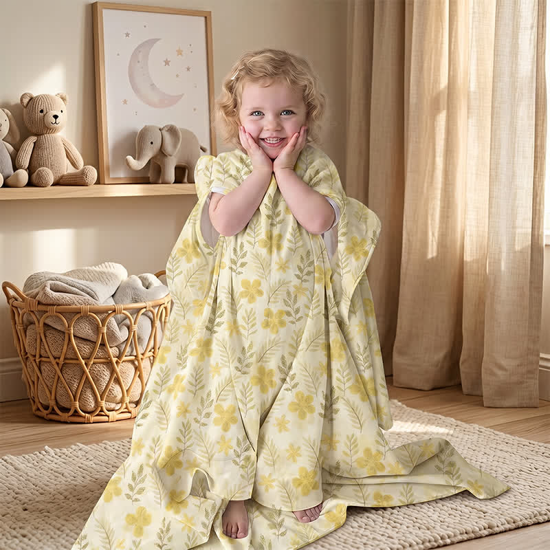 Gelbe Babydecke aus Baumwolle mit Blumenmuster - image 1