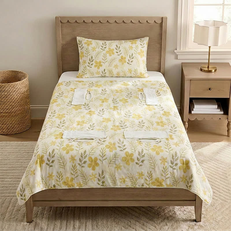Gelbe Babydecke aus Baumwolle mit Blumenmuster - image 2