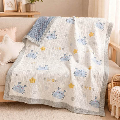Babydecke mit blauem Krabbenmuster aus Lyocell, gesteppt - image 1