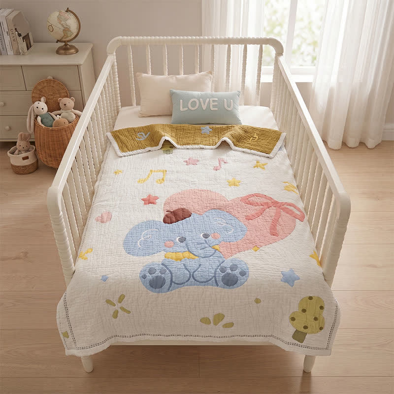 Babydecke mit pastellfarbenem Elefantenmuster aus Lyocell - image 2
