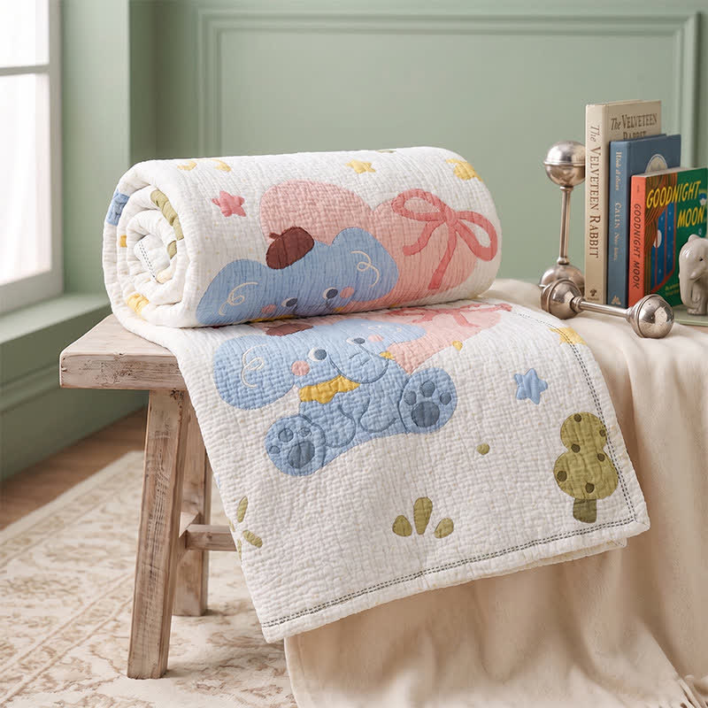 Babydecke mit pastellfarbenem Elefantenmuster aus Lyocell - image 3