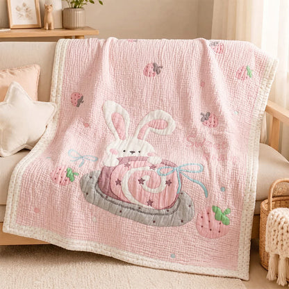 Babydecke „Rosa Hase Erdbeere“ aus Lyocell - image 1