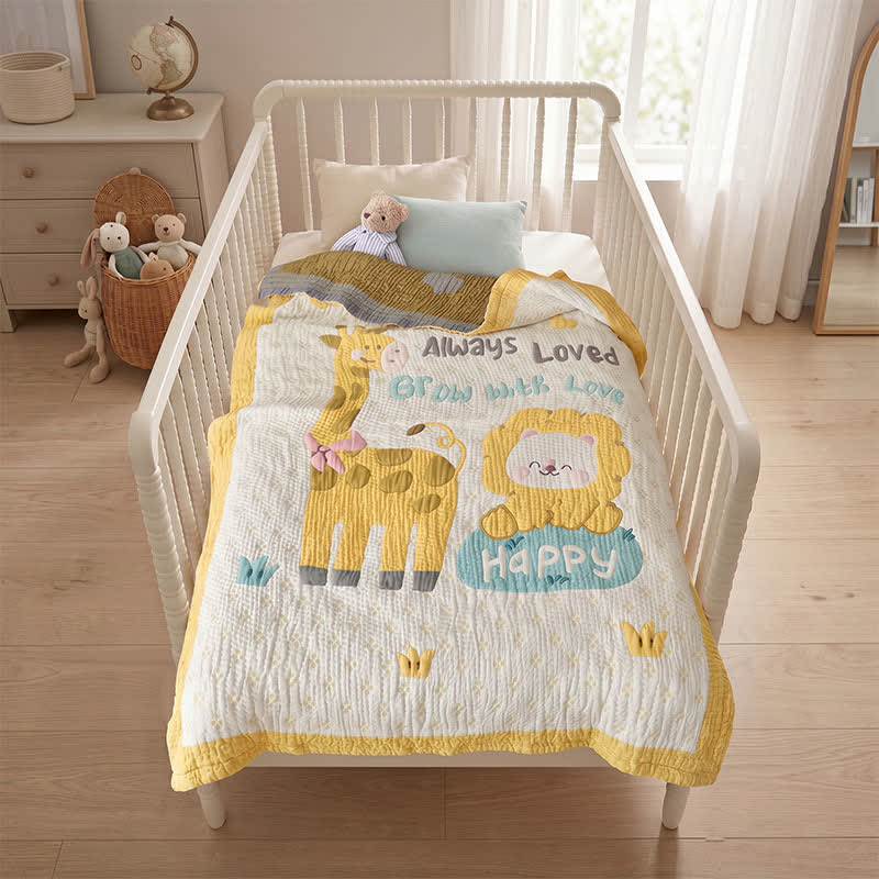 Babydecke mit Giraffen- und Löwenmotiven aus Lyocell - image 2