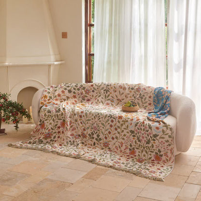 Wendbare Steppdecke aus Baumwollmusselin mit Blumenmuster und Quasten - image 4