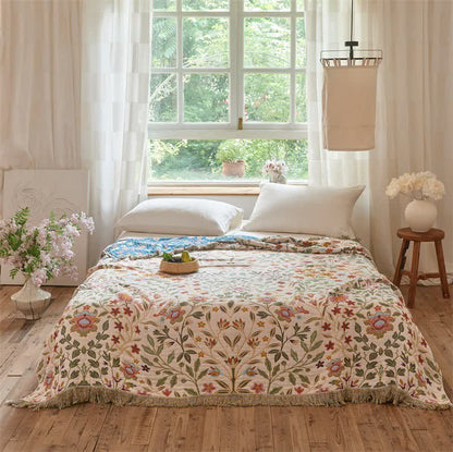Wendbare Steppdecke aus Baumwollmusselin mit Blumenmuster und Quasten - König - image 1