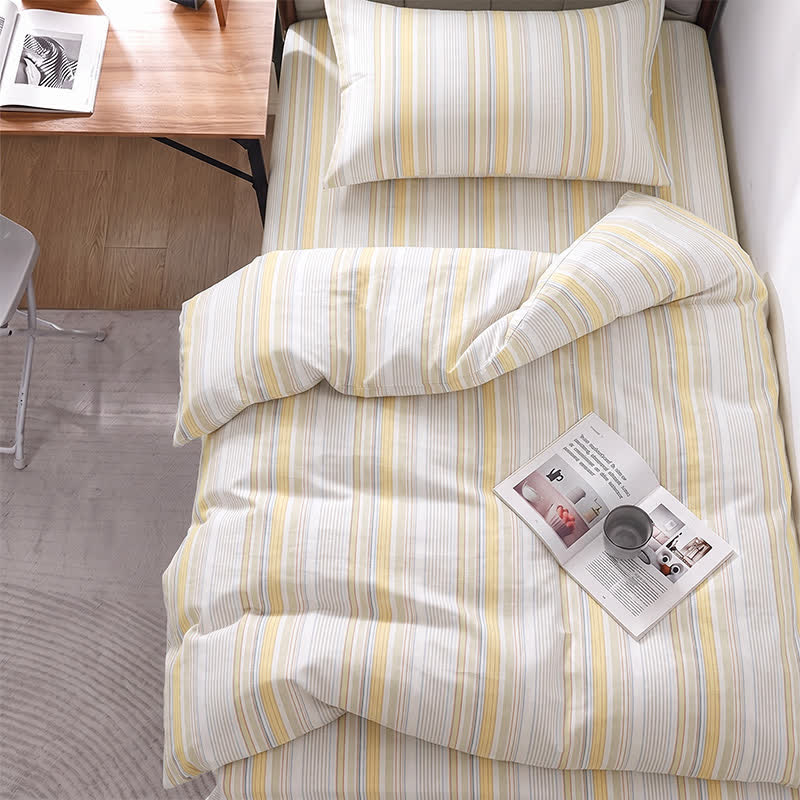 Bettwäsche-Set mit Pastellstreifen, Einzelbett XL, für Studentenwohnheime - Twin XL - Gelb - 3-teiliges Bettwäscheset - image 0