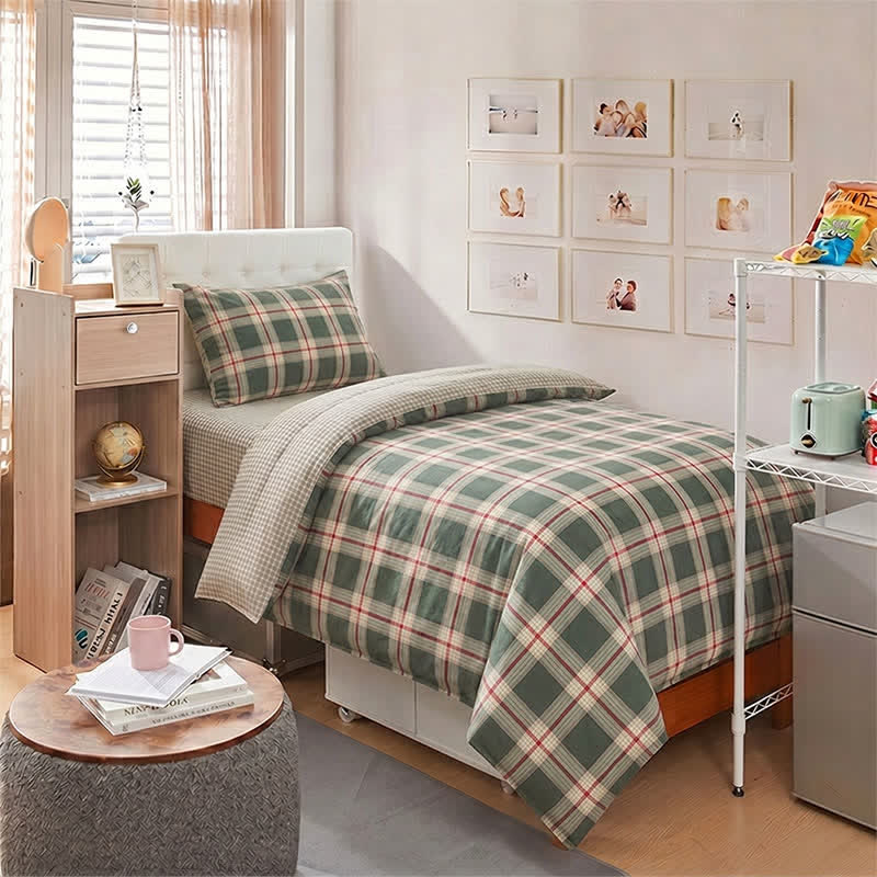 Heritage Plaid Twin XL Schlafsaal-Bettwäsche-Set - Twin XL - Grün - 3-teiliges Bettwäscheset - image 0