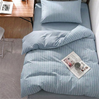 Bettwäsche-Set aus Baumwolle mit nordischen Streifen, Einzelbett XL - Twin XL - Blau - 3-teiliges Bettwäscheset - image 0
