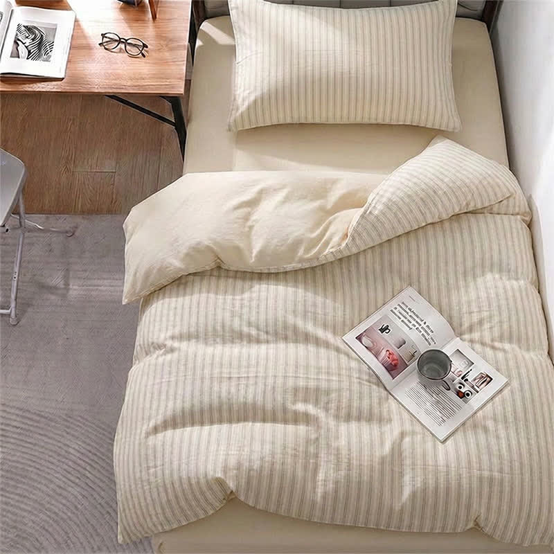Bettwäsche-Set aus Baumwolle mit nordischen Streifen, Einzelbett XL - Twin XL - Gelb - 3-teiliges Bettwäscheset - image 6