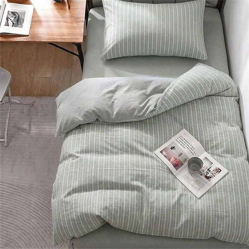 Bettwäsche-Set aus Baumwolle mit nordischen Streifen, Einzelbett XL - Twin XL - Grün - 3-teiliges Bettwäscheset - image 12